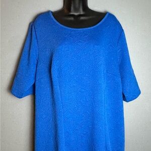 Monroe & Maine Blue Boat Neck 3/4 Sleeve Textured Pattern Shift Dressed Size 1X